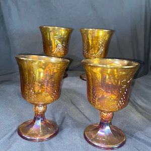 Carnival glass amber iridescent goblet x4